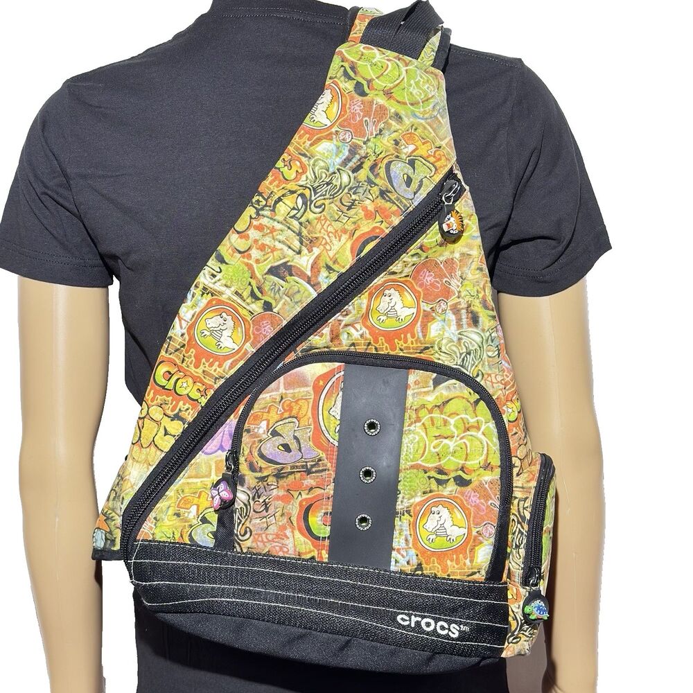 Vintage Crocs Graffiti Sling Backpack Adjustable Crossbody Bag Rare